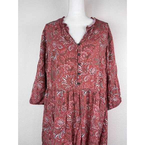 J. Jill women's XL burnt orange paisley tiered 3/4 sleeve prairie maxi dress - Picture 2 of 11
